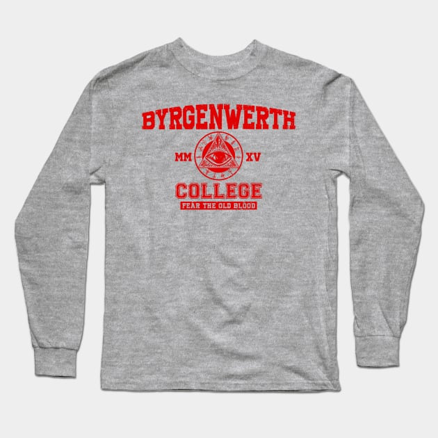 Byrgenwerth College (Red) Long Sleeve T-Shirt by Miskatonic Designs